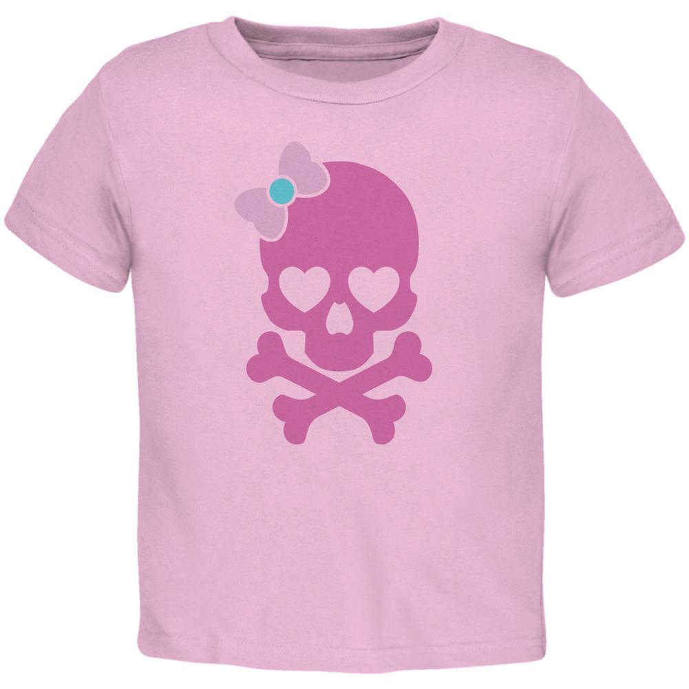 Halloween Pink Skull and Bow Light Halloween Pink Toddler T-Shirt