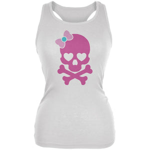 Halloween Pink Skull and Bow White Juniors Soft Tank Top