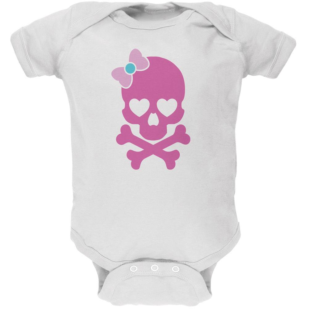 Halloween Pink Skull and Bow White Soft Baby One Piece