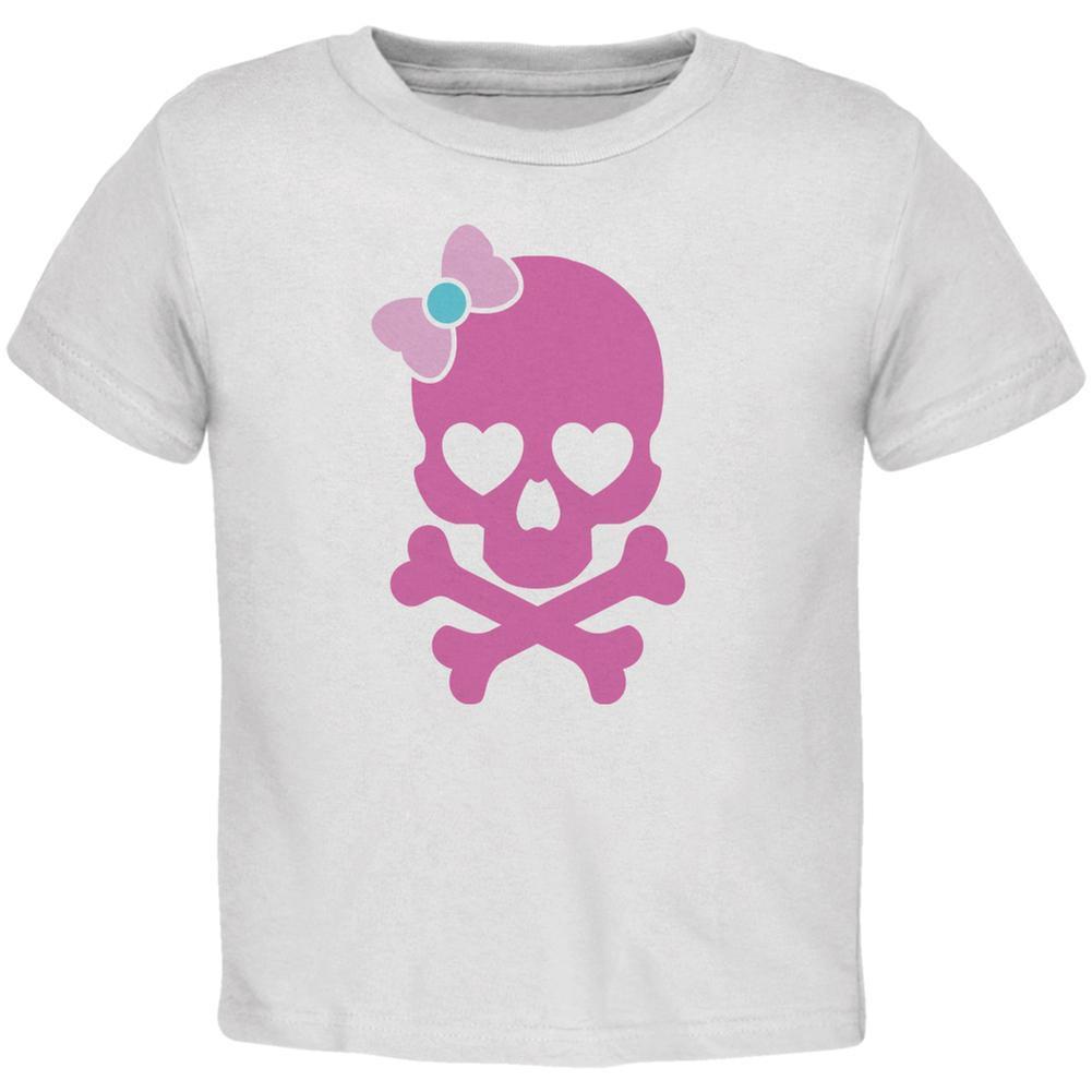 Halloween Pink Skull and Bow White Toddler T-Shirt