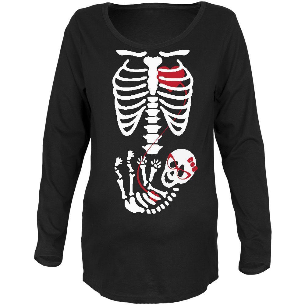 Halloween Baby Geek Girl Glasses Skeleton Black Maternity Soft Long Sleeve T-Shirt