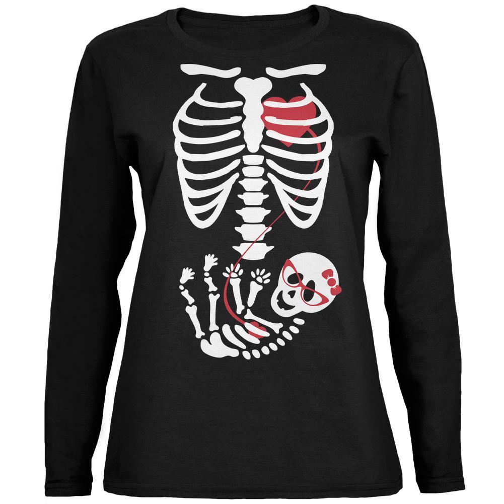 Halloween Baby Geek Girl Glasses Skeleton Black Womens Long Sleeve T-Shirt