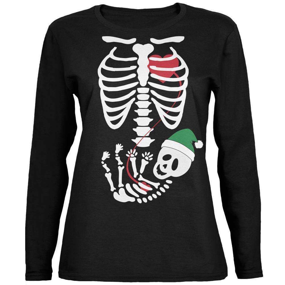 Halloween Elf Baby Skeleton Black Womens Long Sleeve T-Shirt