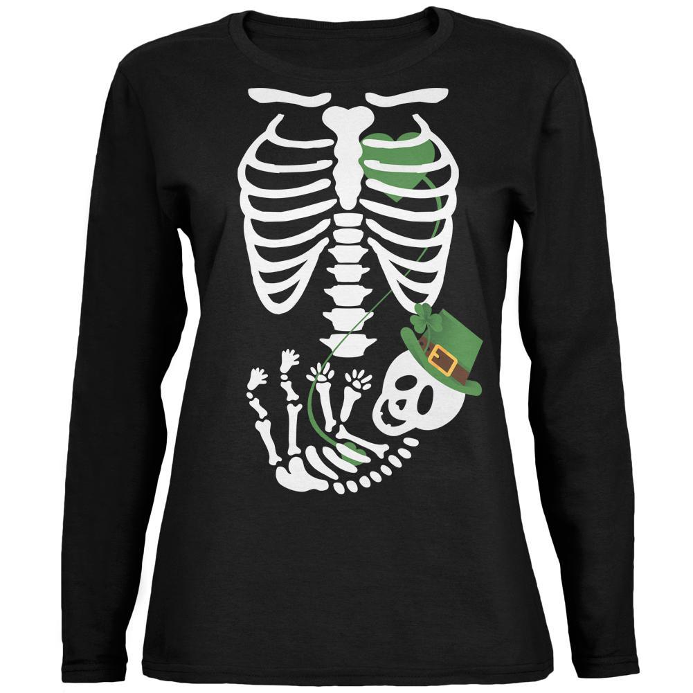 Halloween Irish Baby Skeleton Black Womens Long Sleeve T-Shirt
