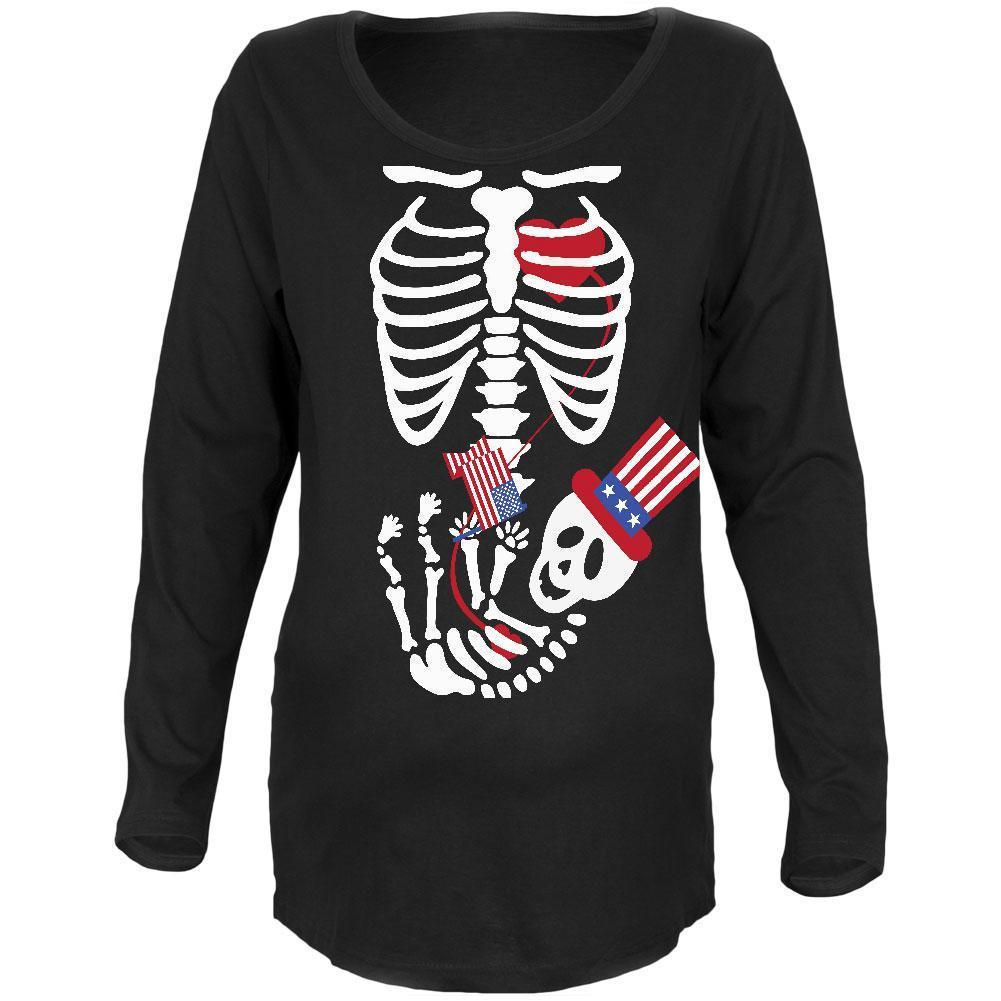 Halloween July Fourth Baby Skeleton Black Maternity Soft Long Sleeve T-Shirt