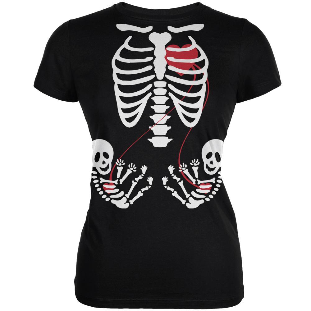 Halloween Twin Baby Skeletons Black Juniors Soft T-Shirt