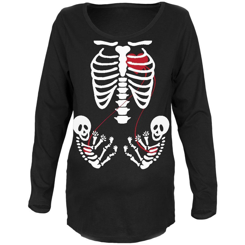 Halloween Twin Baby Skeletons Black Maternity Soft Long Sleeve T-Shirt