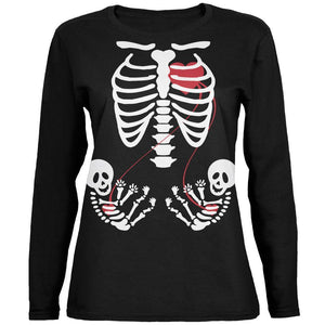 Halloween Twin Baby Skeletons Black Womens Long Sleeve T-Shirt