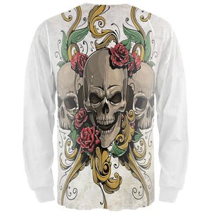 Skulls and Roses Tattoo All Over Adult Long Sleeve T-Shirt