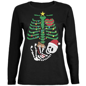 Christmas Tree Baby Skeleton Bear Black Womens Long Sleeve T-Shirt