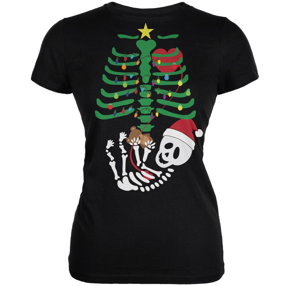 Christmas Tree Baby Skeleton Bear Black Juniors Soft T-Shirt
