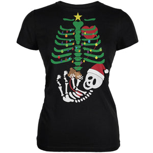Christmas Tree Baby Skeleton Bear Black Juniors Soft T-Shirt