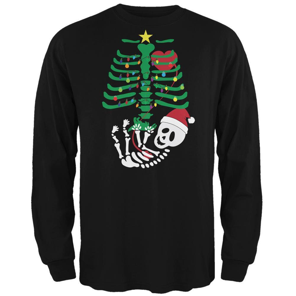 Christmas Tree Baby Skeleton Dinosaur Black Adult Long Sleeve T-Shirt