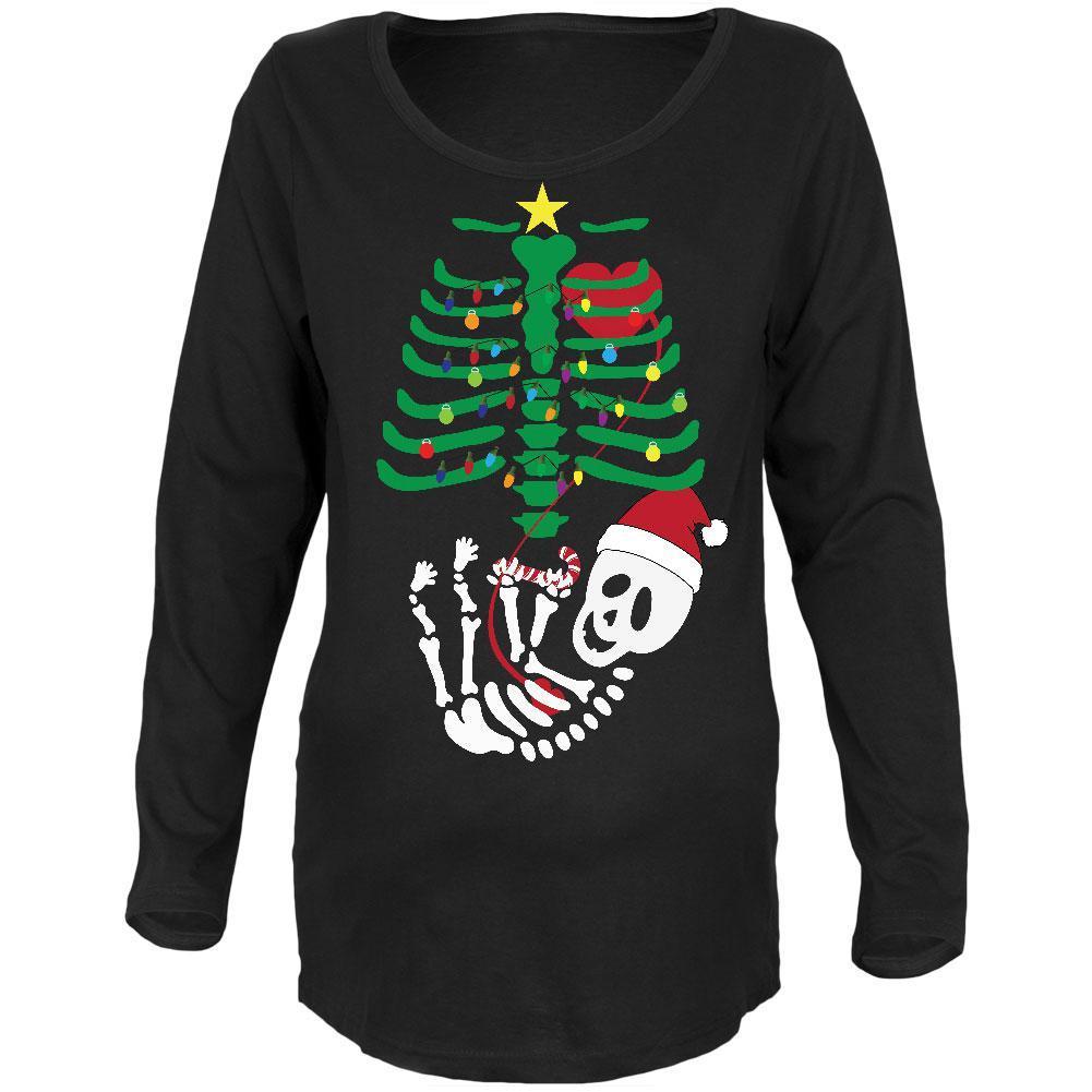 Christmas Tree Baby Skeleton Candy Cane Black Maternity Soft Long Sleeve T-Shirt