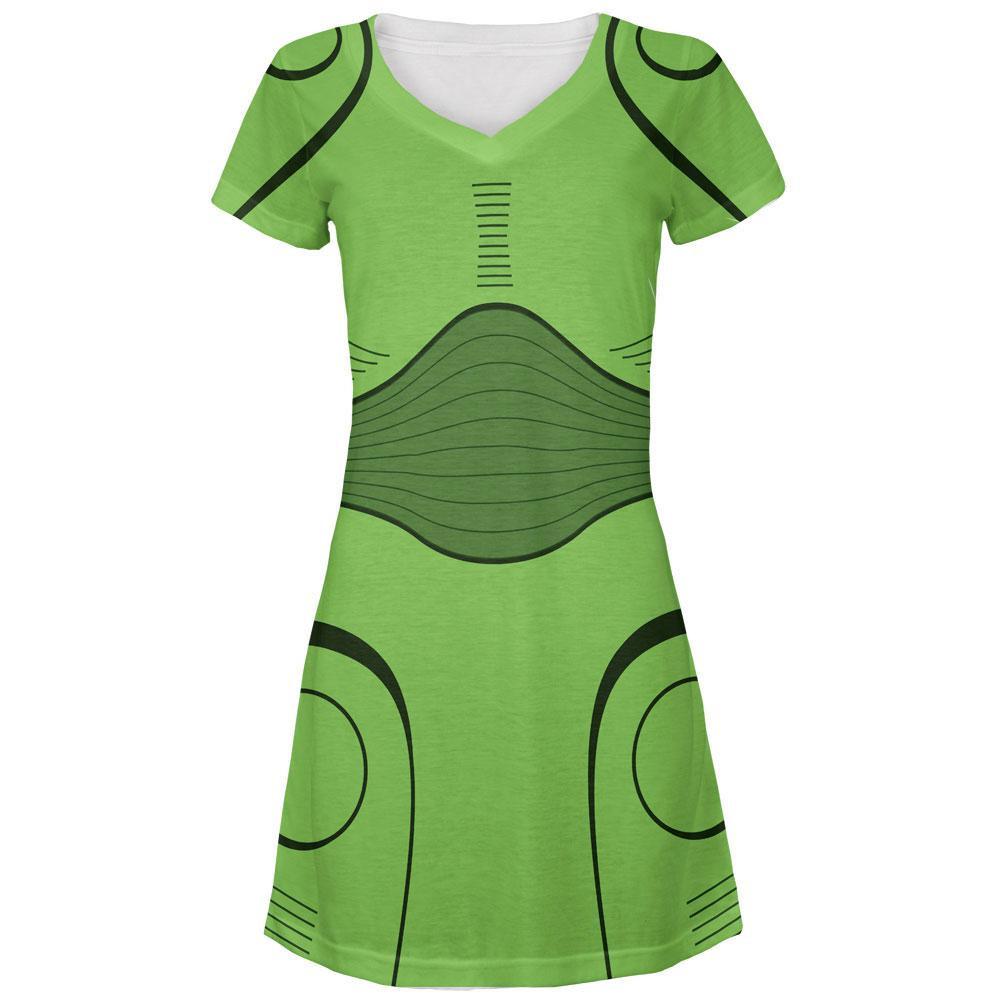 Halloween Cyborg Trooper Costume Green All Over Juniors V-Neck Dress