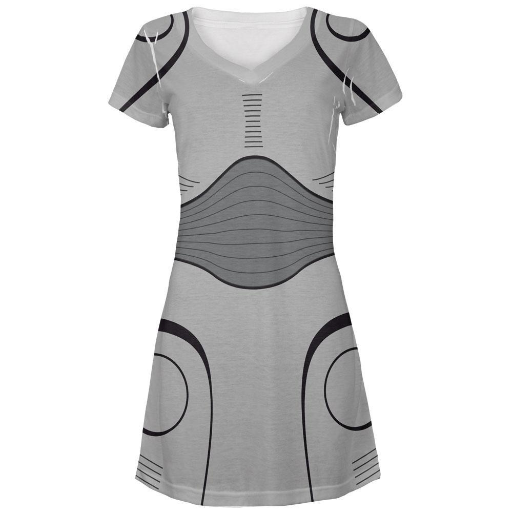 Halloween Cyborg Trooper Costume Metal All Over Juniors V-Neck Dress