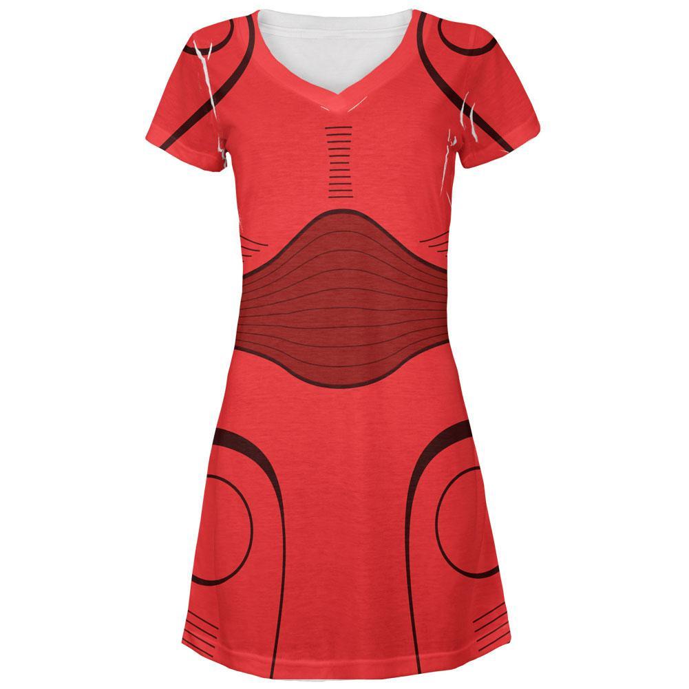 Halloween Cyborg Trooper Costume Red All Over Juniors V-Neck Dress