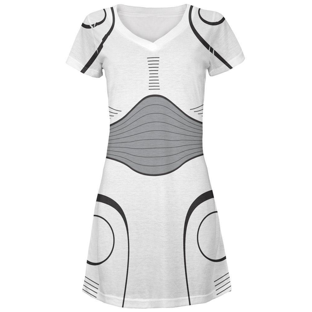 Halloween Cyborg Trooper Costume White All Over Juniors V-Neck Dress