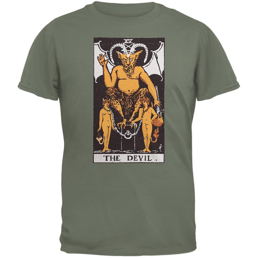 Halloween Devil Tarot Card Military Green Adult T-Shirt