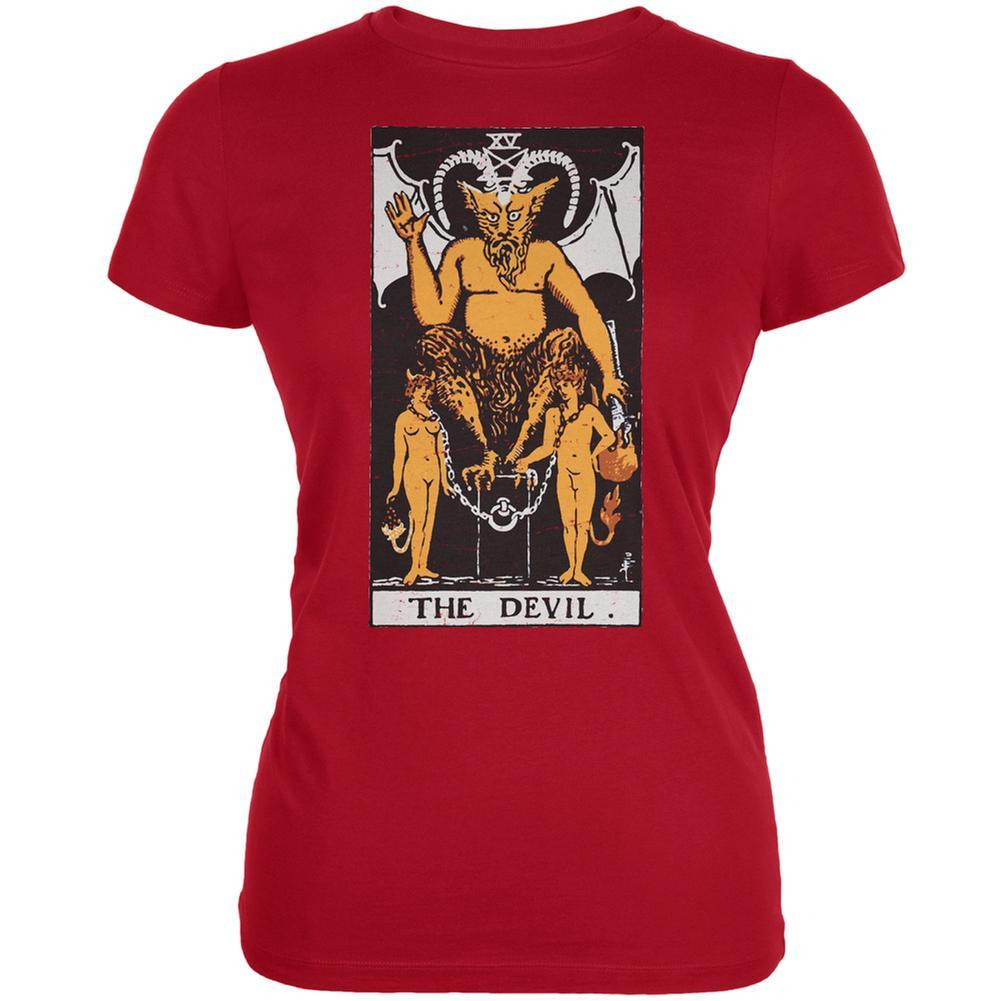 Halloween Devil Tarot Card Red Juniors Soft T-Shirt