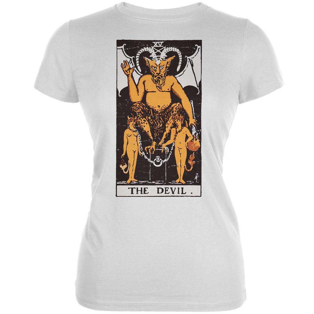 Halloween Devil Tarot Card White Juniors Soft T-Shirt