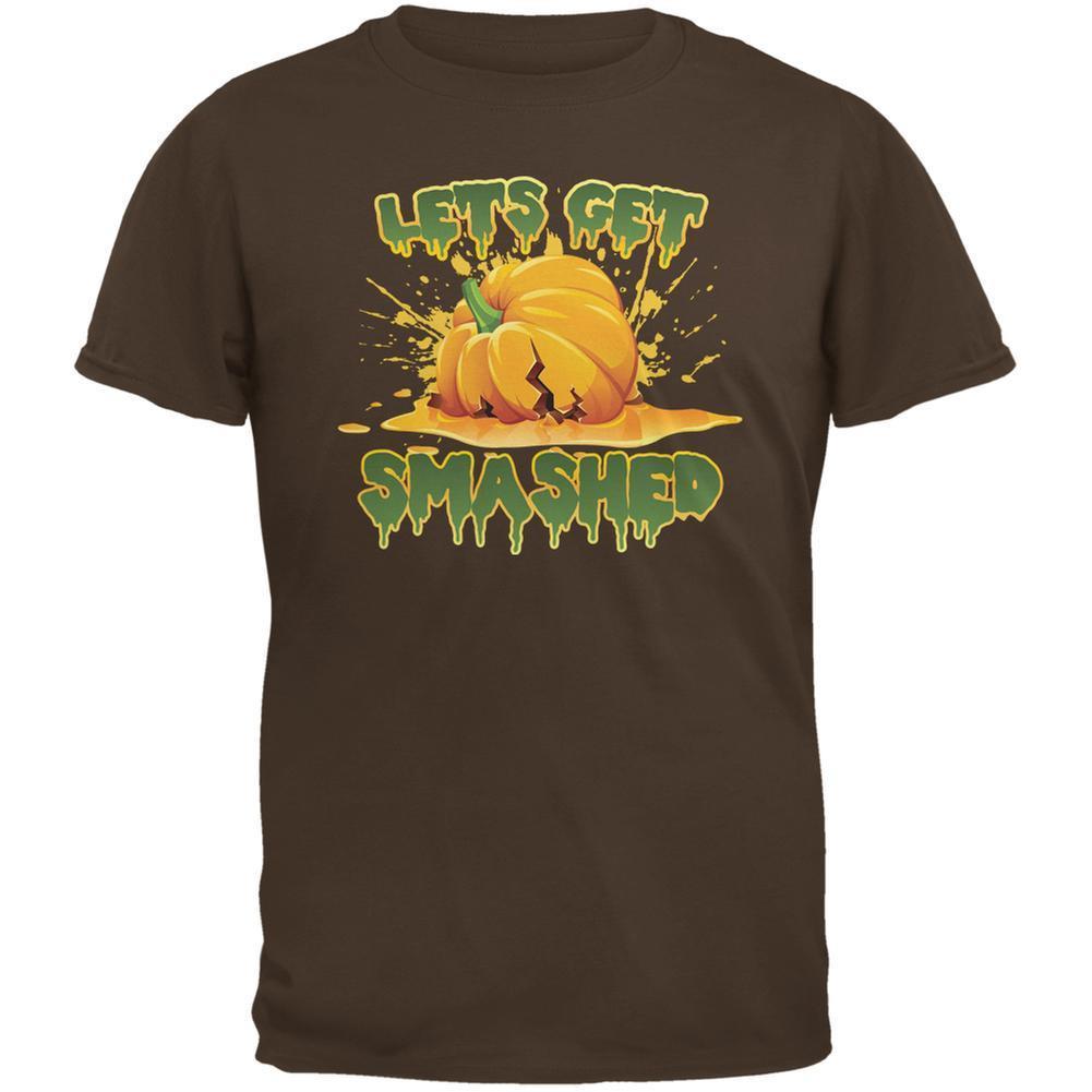 Halloween Pumpkin Lets Get Smashed Brown Adult T-Shirt