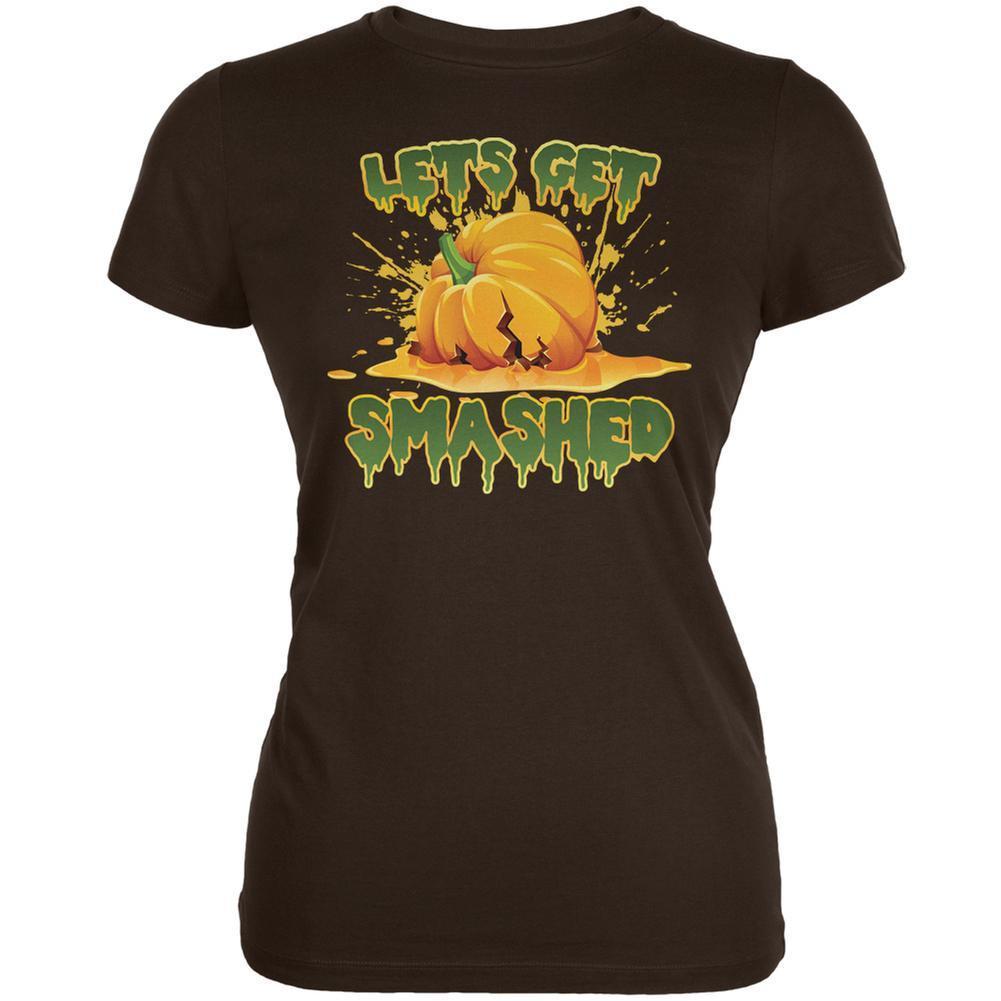 Halloween Pumpkin Lets Get Smashed Brown Juniors Soft T-Shirt