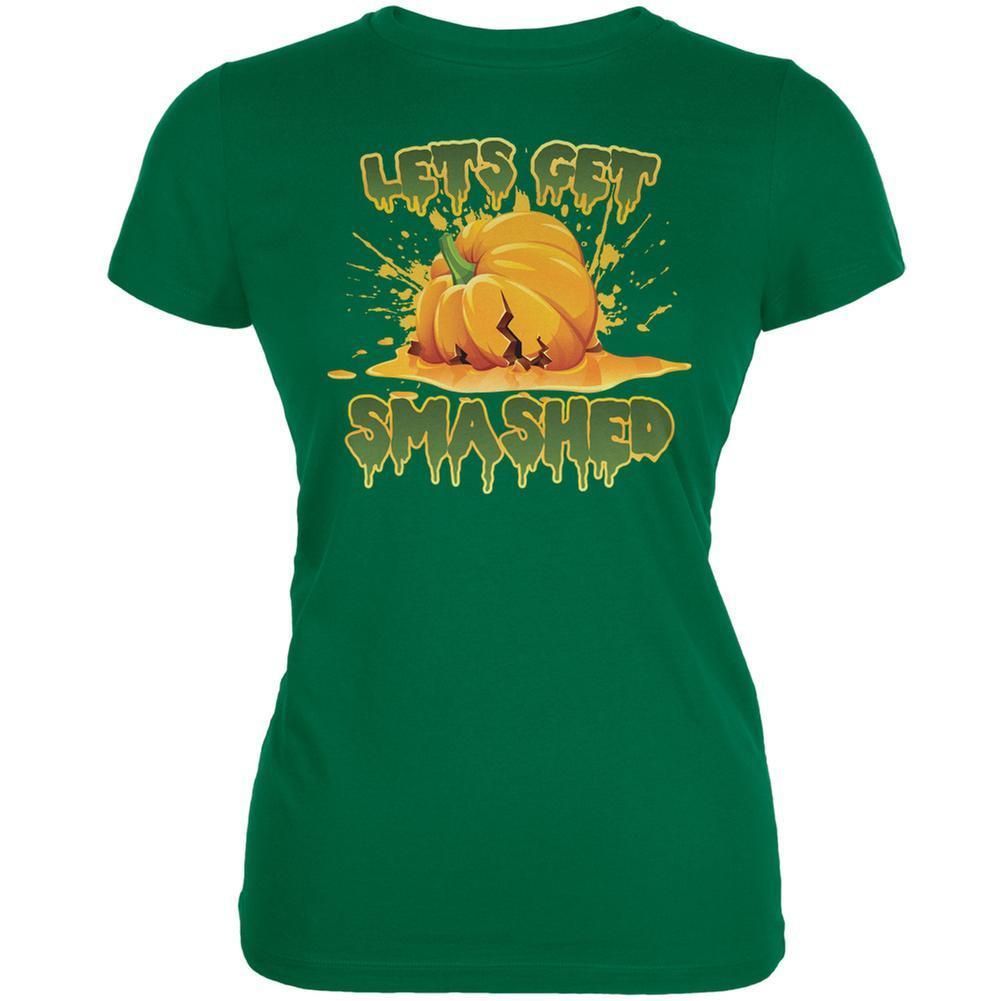 Halloween Pumpkin Lets Get Smashed Kelly Green Juniors Soft T-Shirt