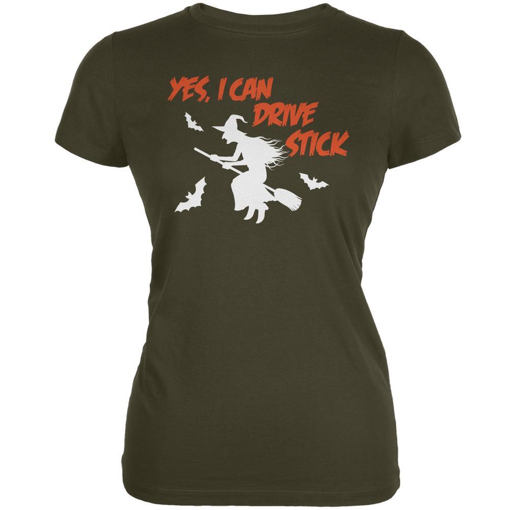 Halloween Witch I Can Drive Stick Army Juniors Soft T-Shirt