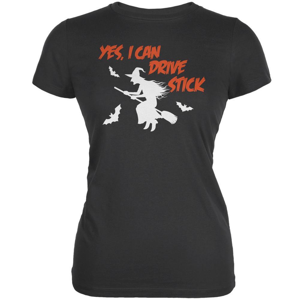 Halloween Witch I Can Drive Stick Asphalt Juniors Soft T-Shirt