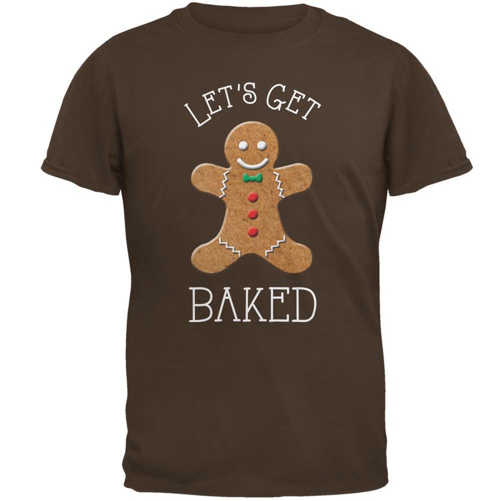 Christmas Gingerbread Man Let's Get Baked Brown Adult T-Shirt
