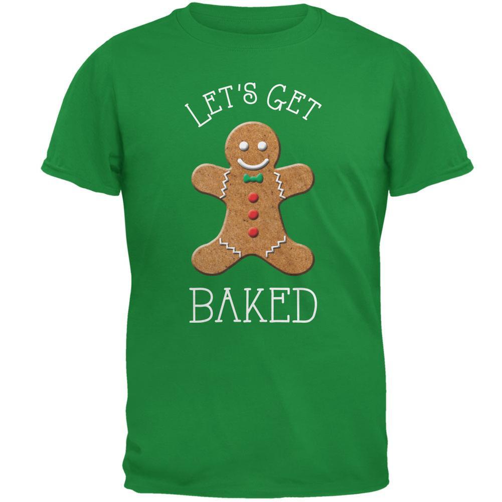 Christmas Gingerbread Man Let's Get Baked Irish Green Adult T-Shirt