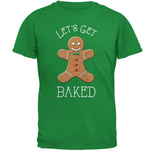 Christmas Gingerbread Man Let's Get Baked Irish Green Adult T-Shirt