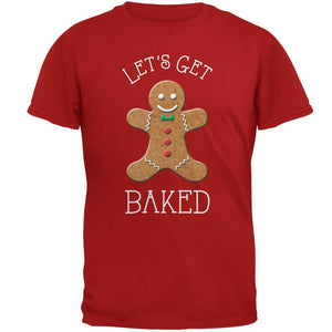 Christmas Gingerbread Man Let's Get Baked Red Adult T-Shirt