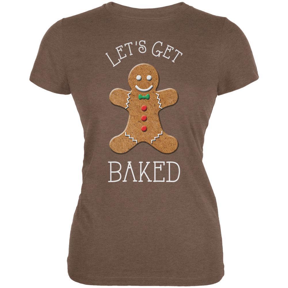 Christmas Gingerbread Man Let's Get Baked Heather Brown Juniors Soft T-Shirt