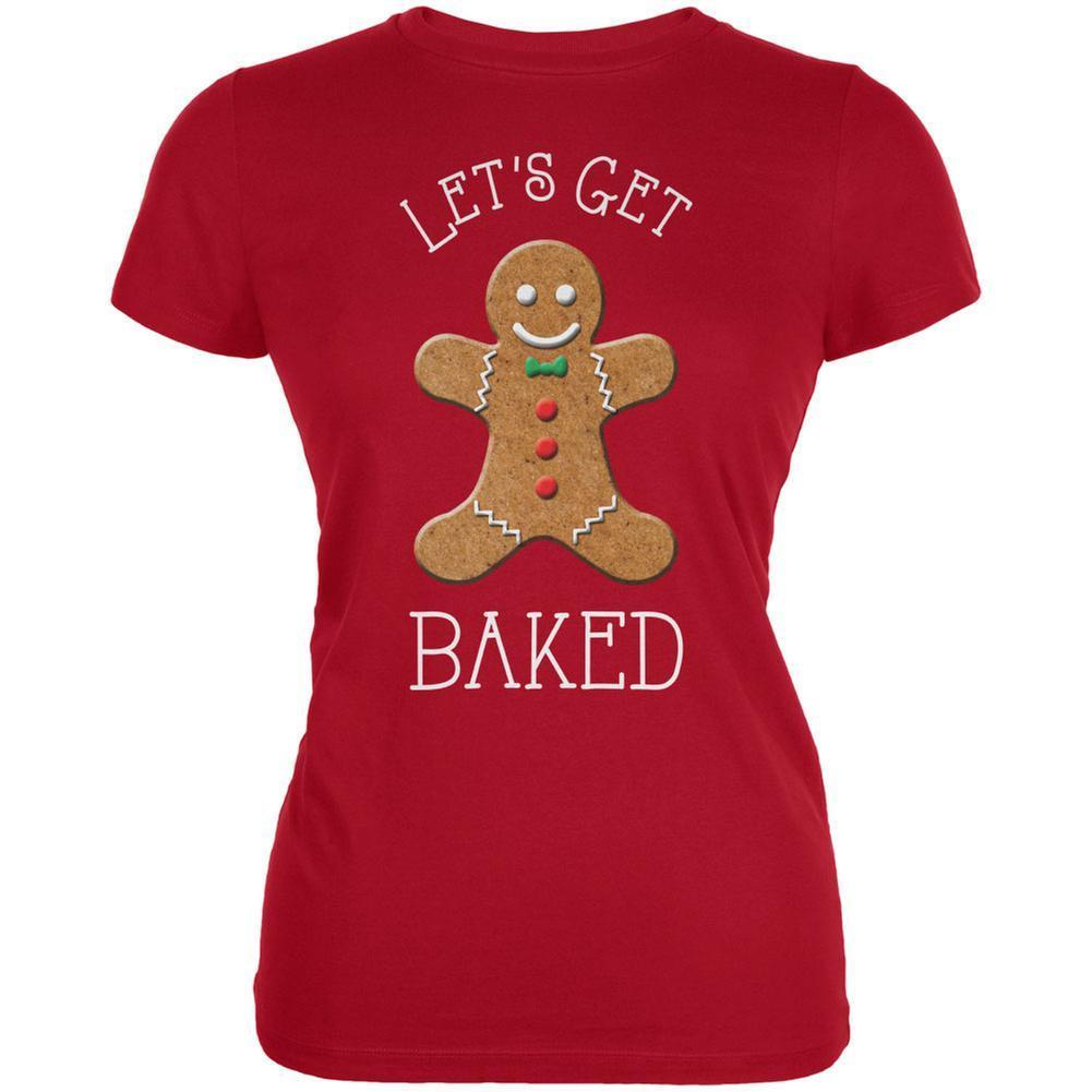 Christmas Gingerbread Man Let's Get Baked Red Juniors Soft T-Shirt