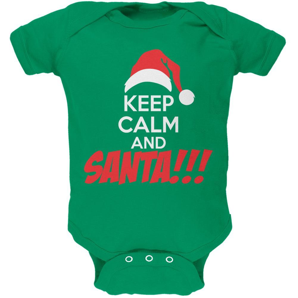 Christmas Keep Calm and SANTA Kelly Green Soft Baby One Piece