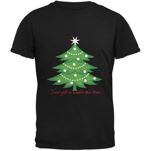 Christmas Gift Under Tree Black Adult T-Shirt