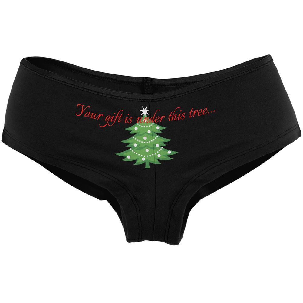 Christmas Gift Under Tree Black Women's Booty Shorts