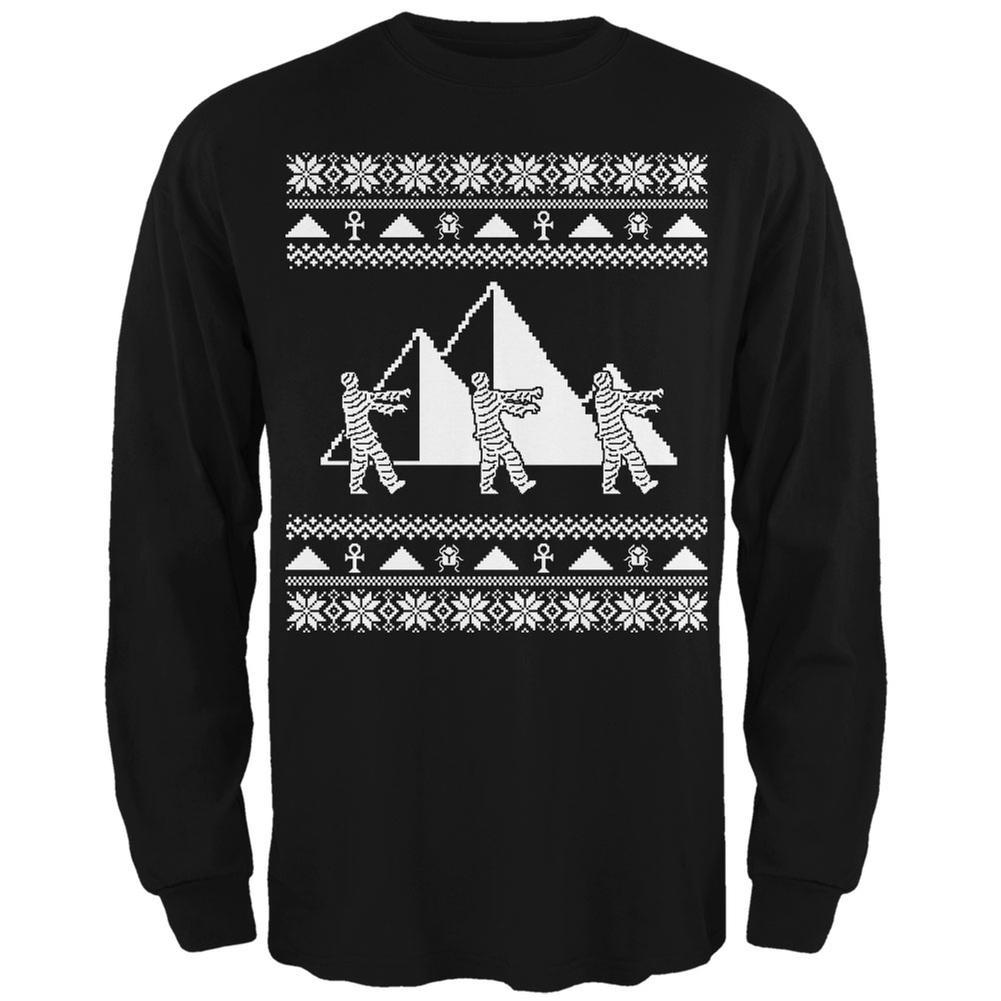 Mummy Pyramid Ugly Christmas Sweater Black Adult Long Sleeve T-Shirt