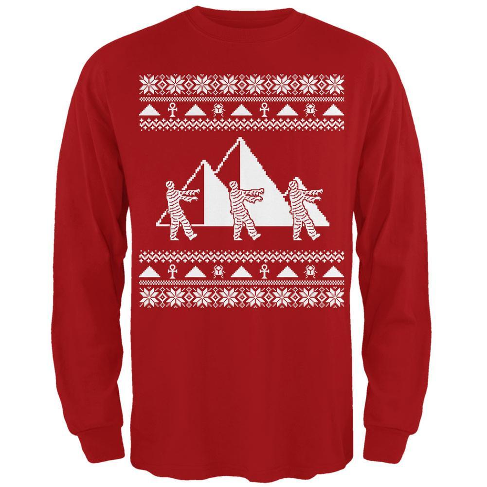 Mummy Pyramid Ugly Christmas Sweater Red Adult Long Sleeve T-Shirt