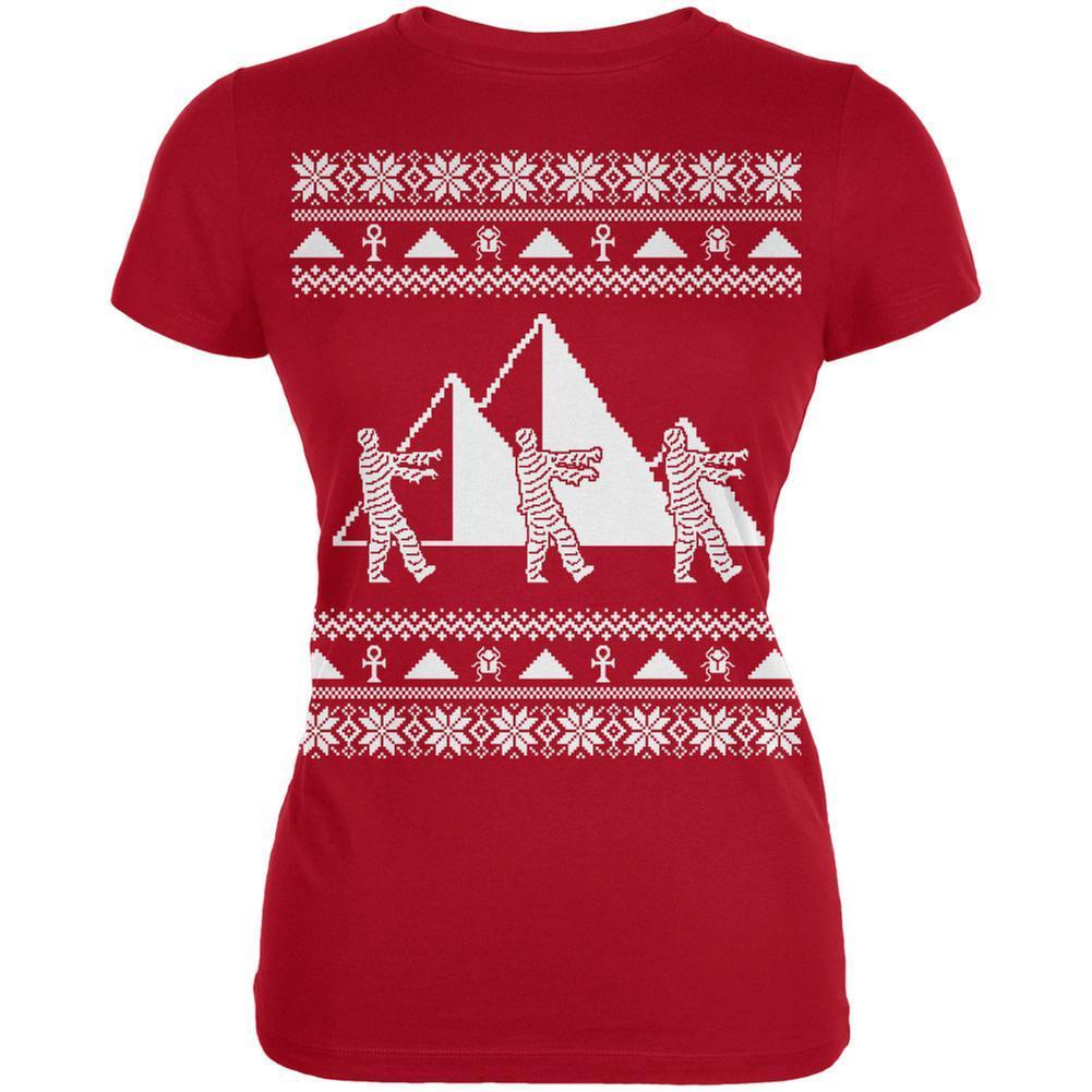 Mummy Pyramid Ugly Christmas Sweater Red Juniors Soft T-Shirt