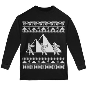 Mummy Pyramid Ugly Christmas Sweater Black Youth Long Sleeve T-Shirt