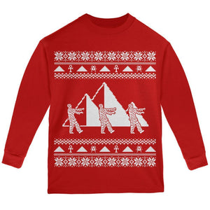 Mummy Pyramid Ugly Christmas Sweater Red Youth Long Sleeve T-Shirt