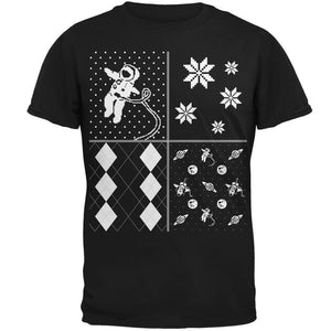 Astronaut in Space Ugly XMAS Sweater Festive Blocks Black Adult T-Shirt