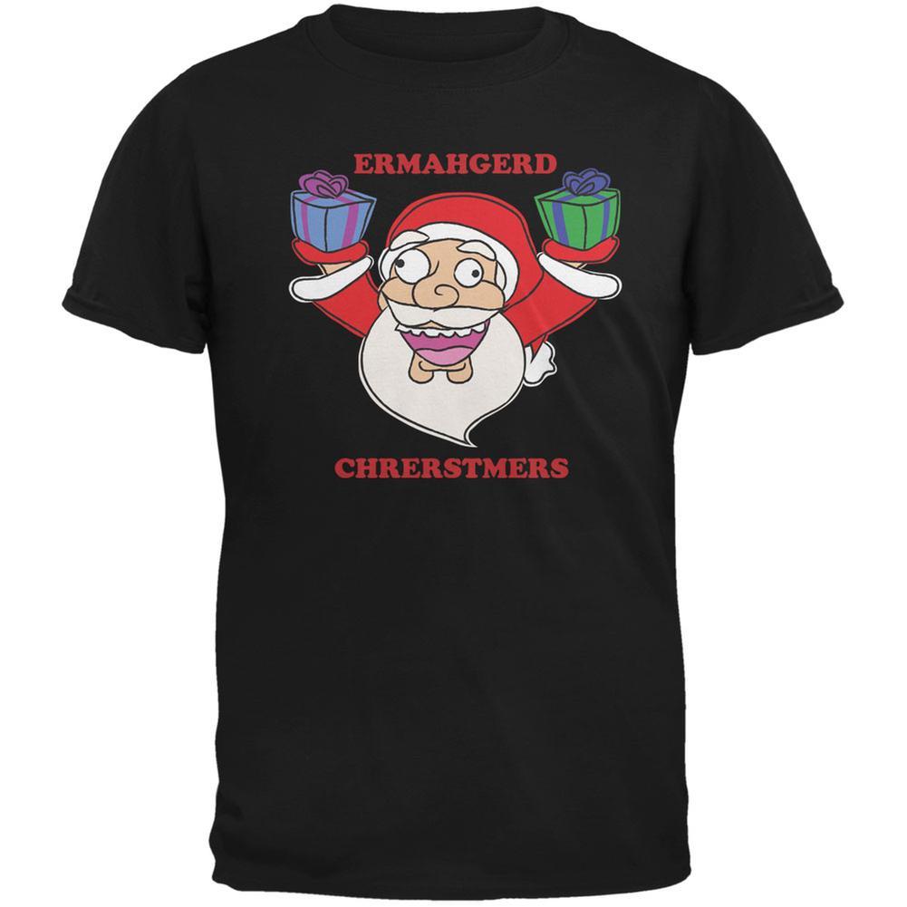 Christmas Santa ERMAGERD Black Adult T-Shirt