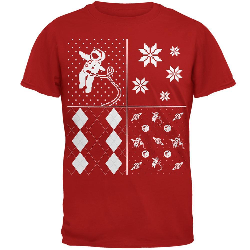 Astronaut in Space Ugly XMAS Sweater Festive Blocks Red Adult T-Shirt