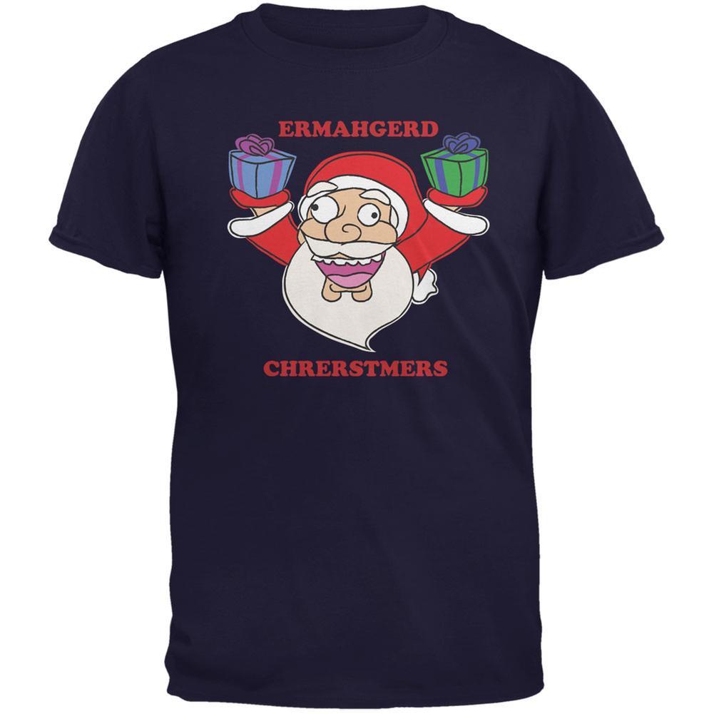 Christmas Santa ERMAGERD Navy Adult T-Shirt