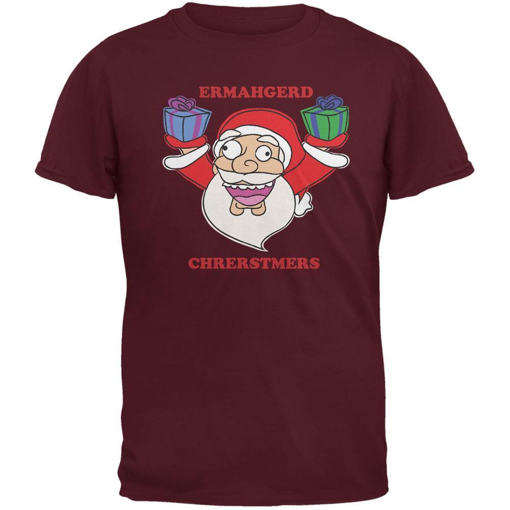 Christmas Santa ERMAGERD Maroon Adult T-Shirt