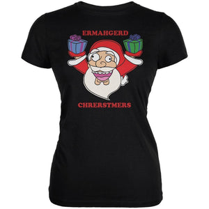 Christmas Santa ERMAGERD Black Juniors Soft T-Shirt
